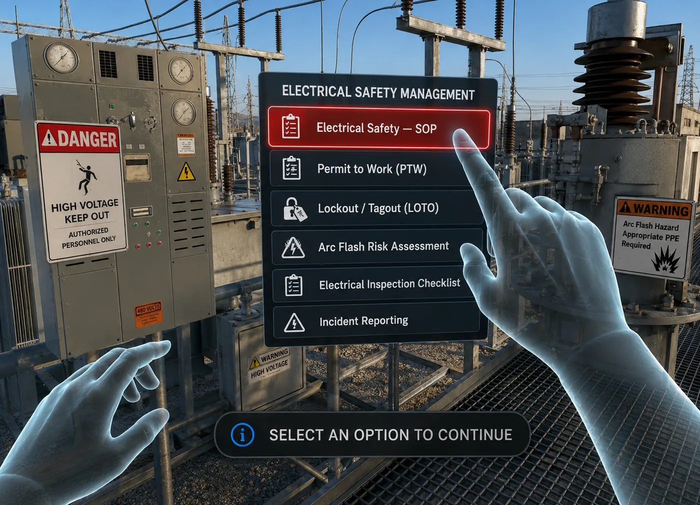 Operator rehearsing live-panel voltage verification in Drona VR